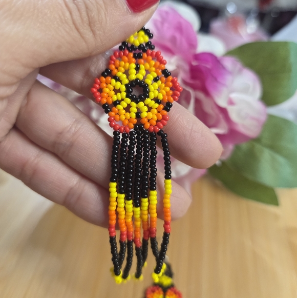 Artisan Handcrafted Colorful Beaded Dangle Earrings - Picture 2 of 2